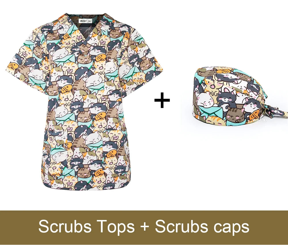 Matching scrub top & cap