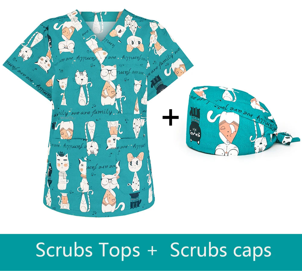 Matching scrub top & cap