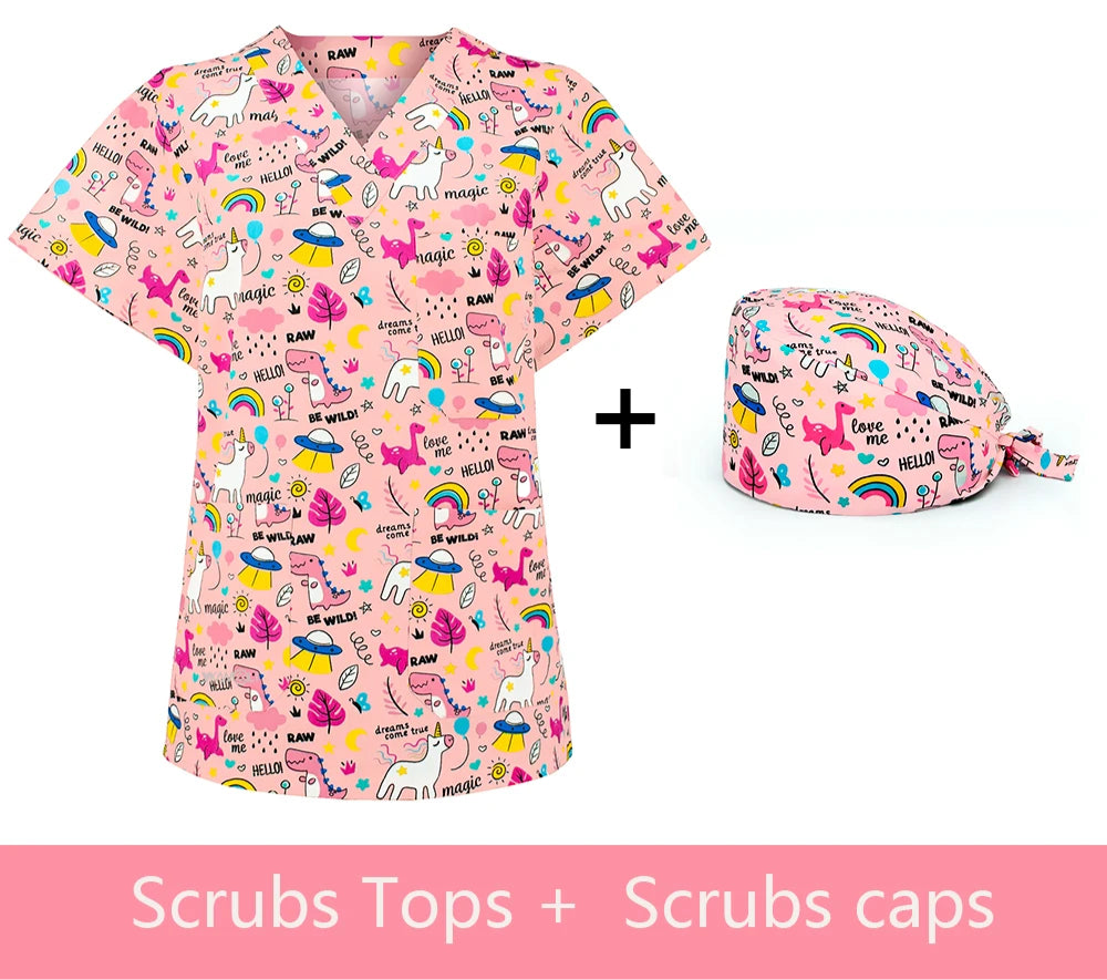 Matching scrub top & cap