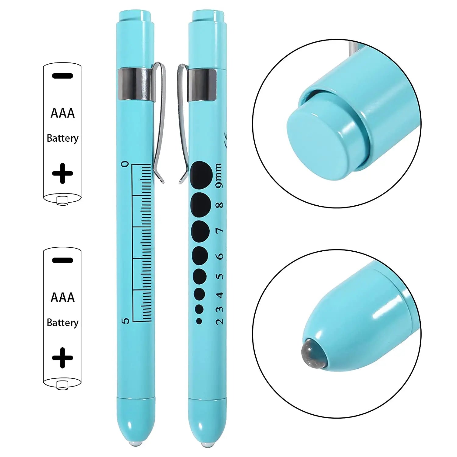 2Pcs Reusable Medical Pen Light with Pupil Gauge and Ruler