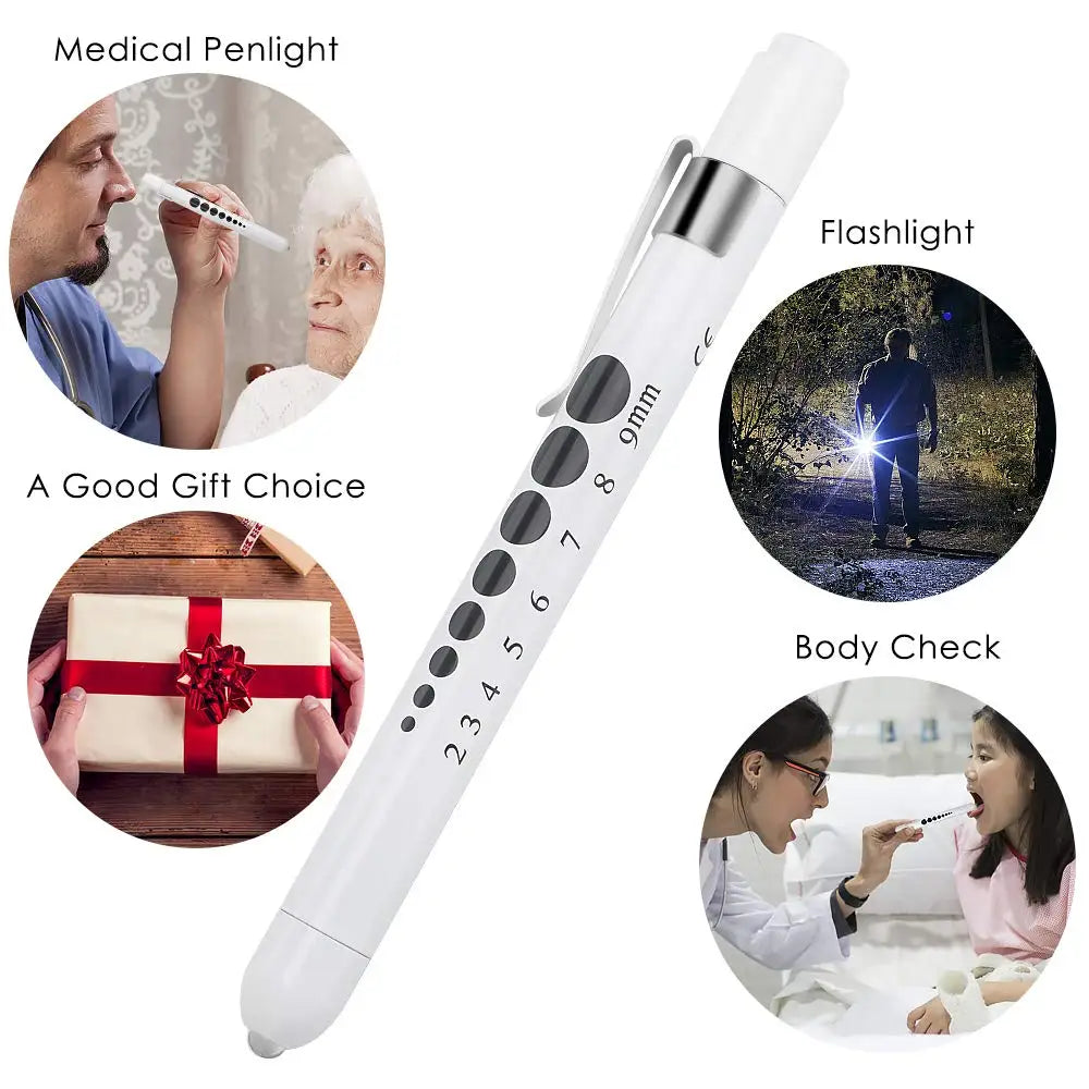 2Pcs Reusable Medical Pen Light with Pupil Gauge and Ruler