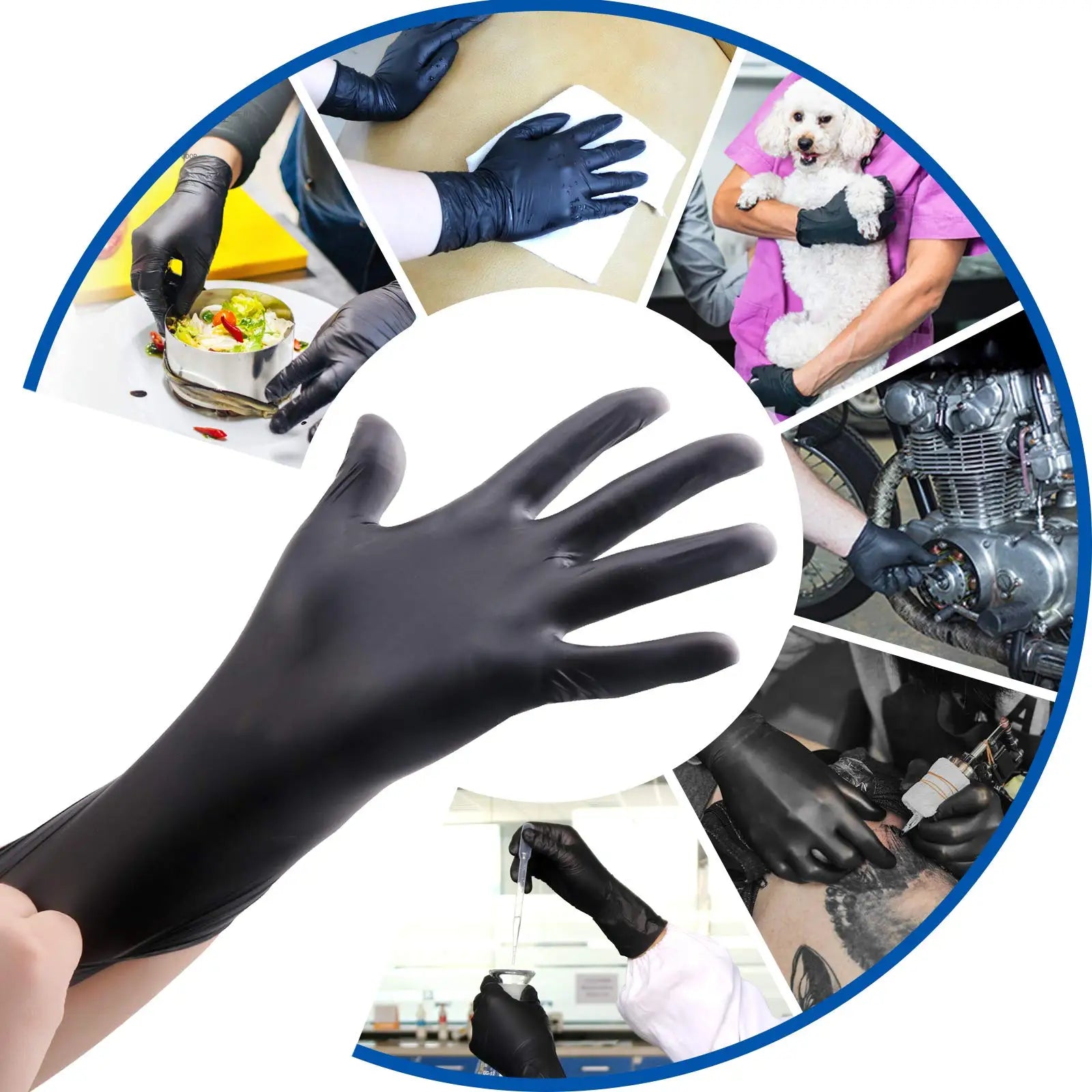 100/10 Pack Disposable Black Nitrile Gloves