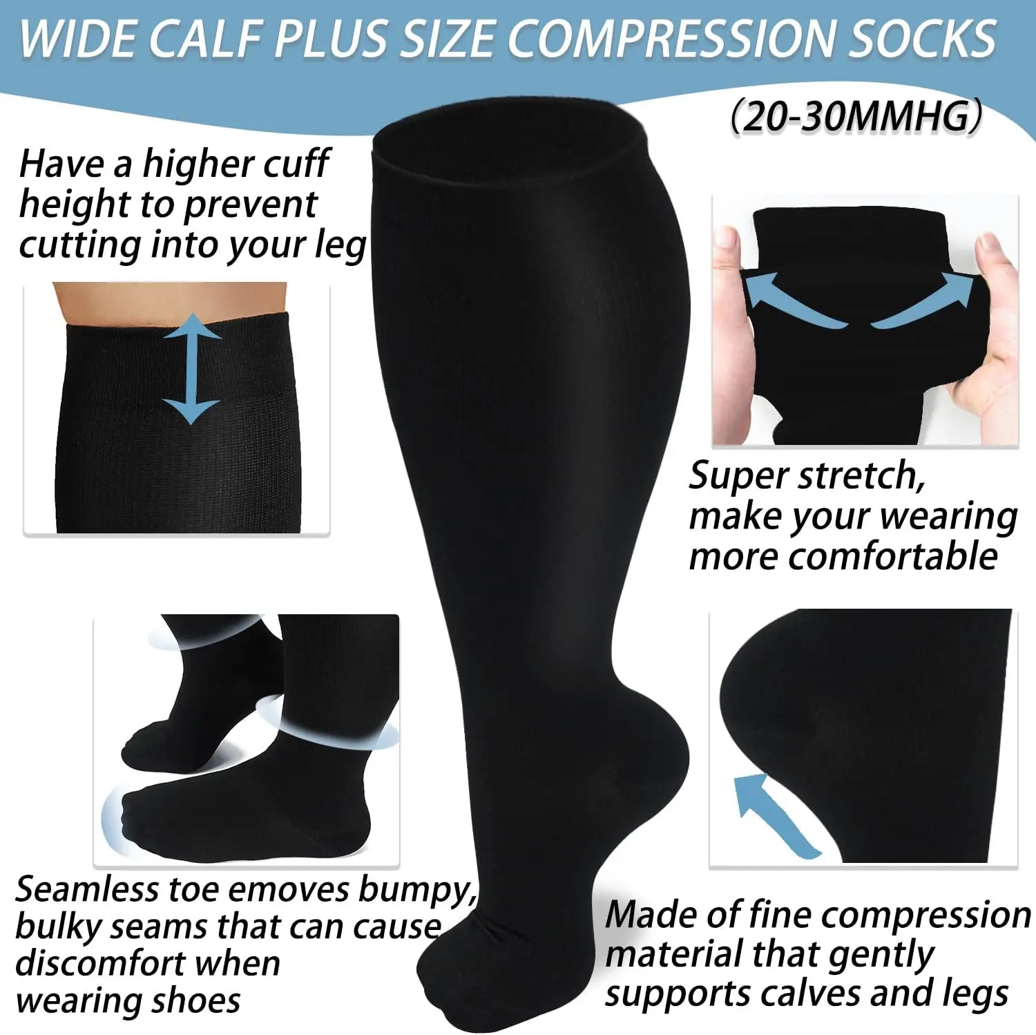 3 Pairs plus size Compression Socks Wide Calf unisex