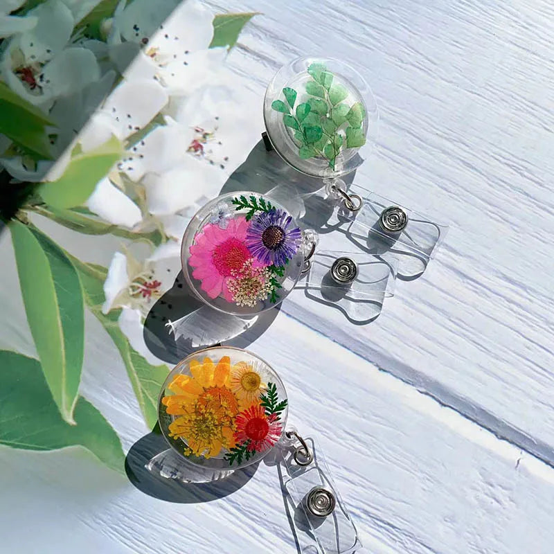 True Flowers Drops Badge Holder With 360 Rotating Alligator Clip