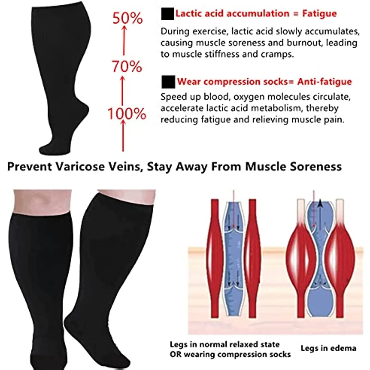 3 Pairs plus size Compression Socks Wide Calf unisex